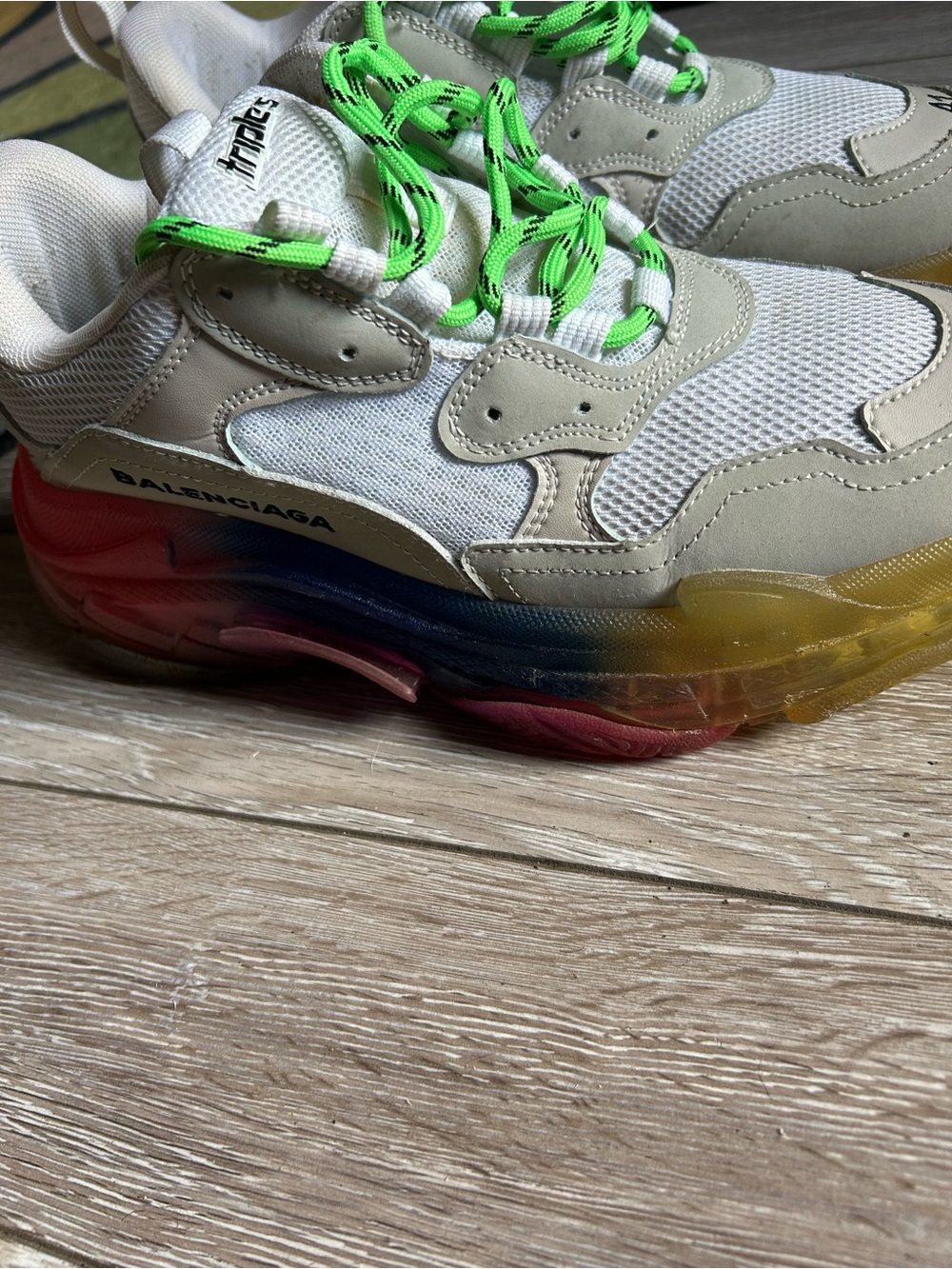 Men’s Balenciaga Triple S Rainbow Sole Sneakers - White with Multicolor Accents - Picture 4 of 5